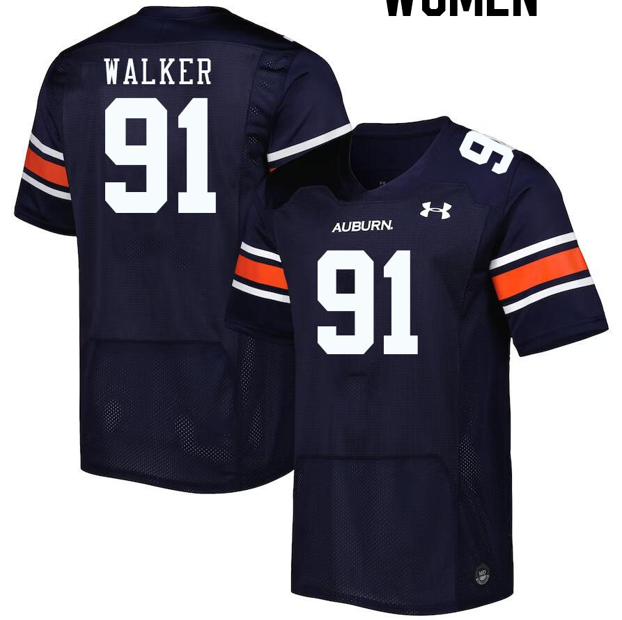 Women #91 Zykeivous Walker Auburn Tigers College Football Jerseys Stitched-Navy